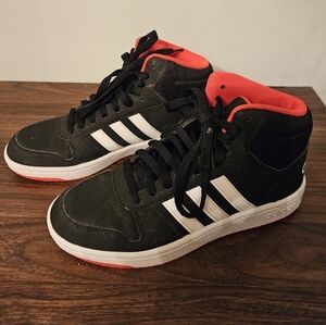 Adidas Hoops 2.0 Mid J 'Black Hi-Res Red Big Kids Sz 6.5 B75743 EUC